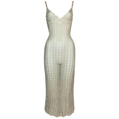 Vintage 1990's Dolce & Gabbana Sheer Champagne Knit Plunging Dress