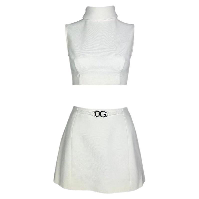 Vintage 1990's Dolce & Gabbana White Logo Clasp Crop Top & Mini Skirt Set