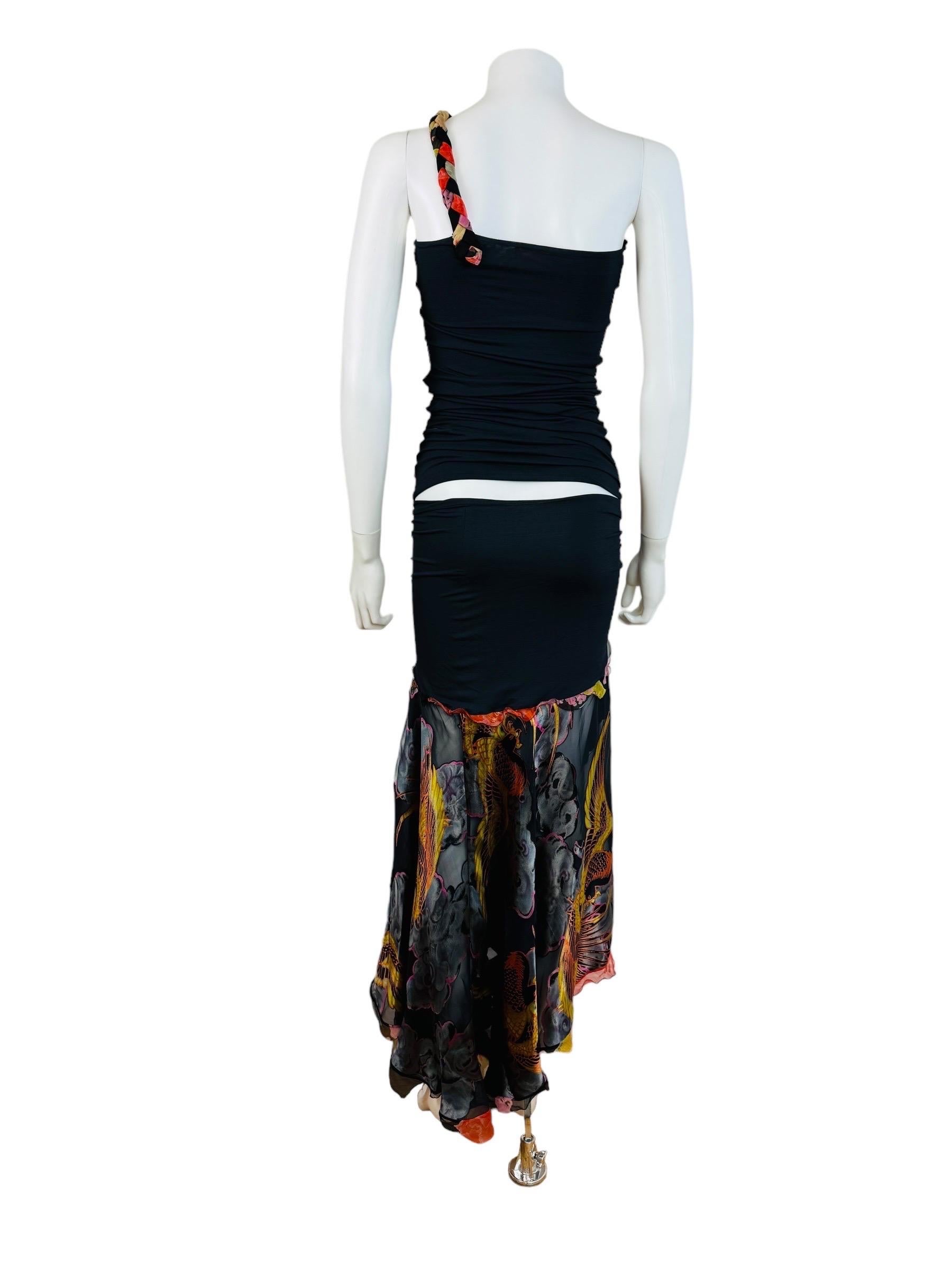 Vintage 1990s Emanuel Ungaro Cut Out Asymmetrical Phoenix Birds Maxi Dress 5
