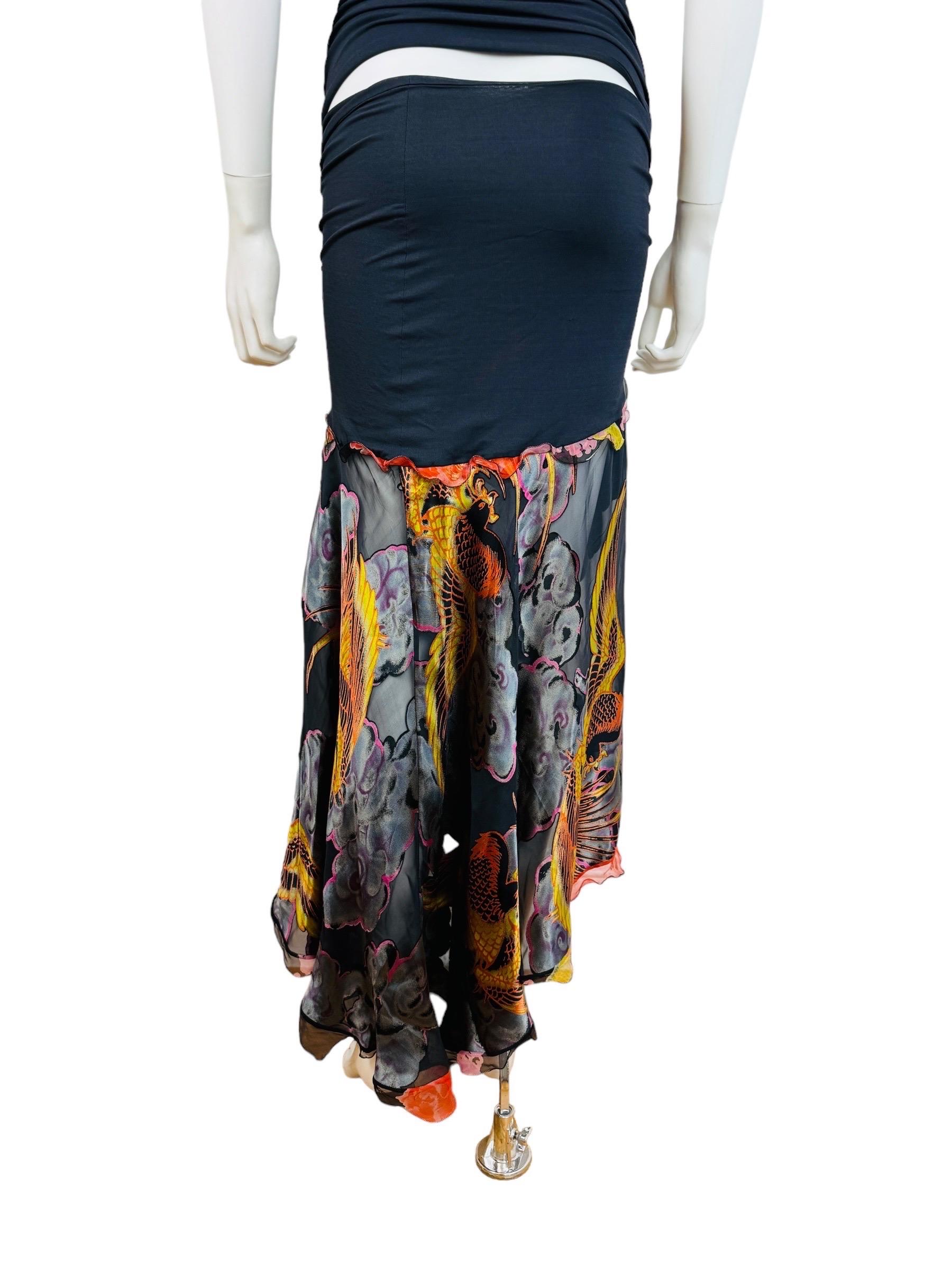 Vintage 1990s Emanuel Ungaro Cut Out Asymmetrical Phoenix Birds Maxi Dress 9