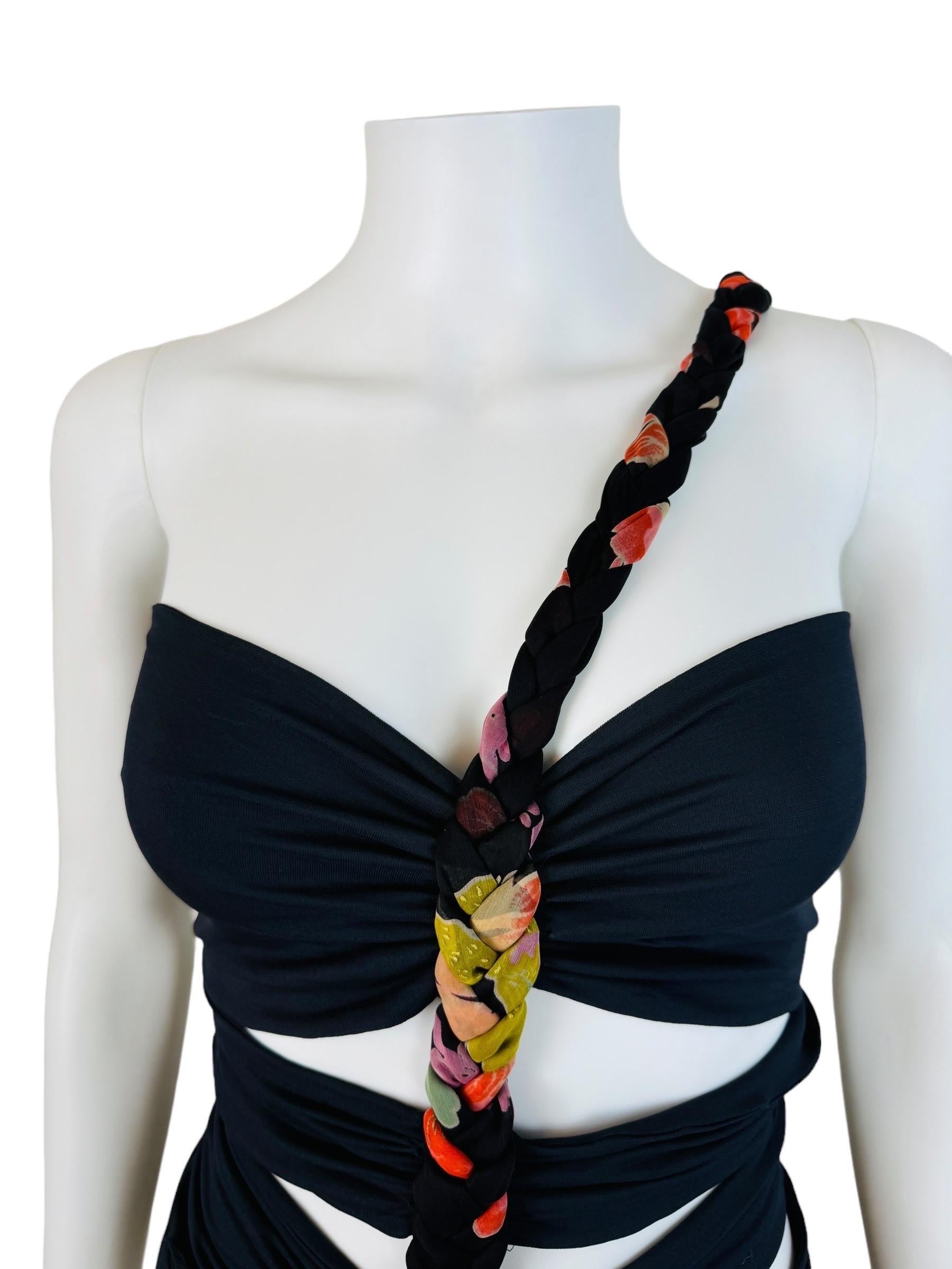 Vintage 1990s Emanuel Ungaro Cut Out Asymmetrical Phoenix Birds Maxi Dress In Excellent Condition In Denver, CO