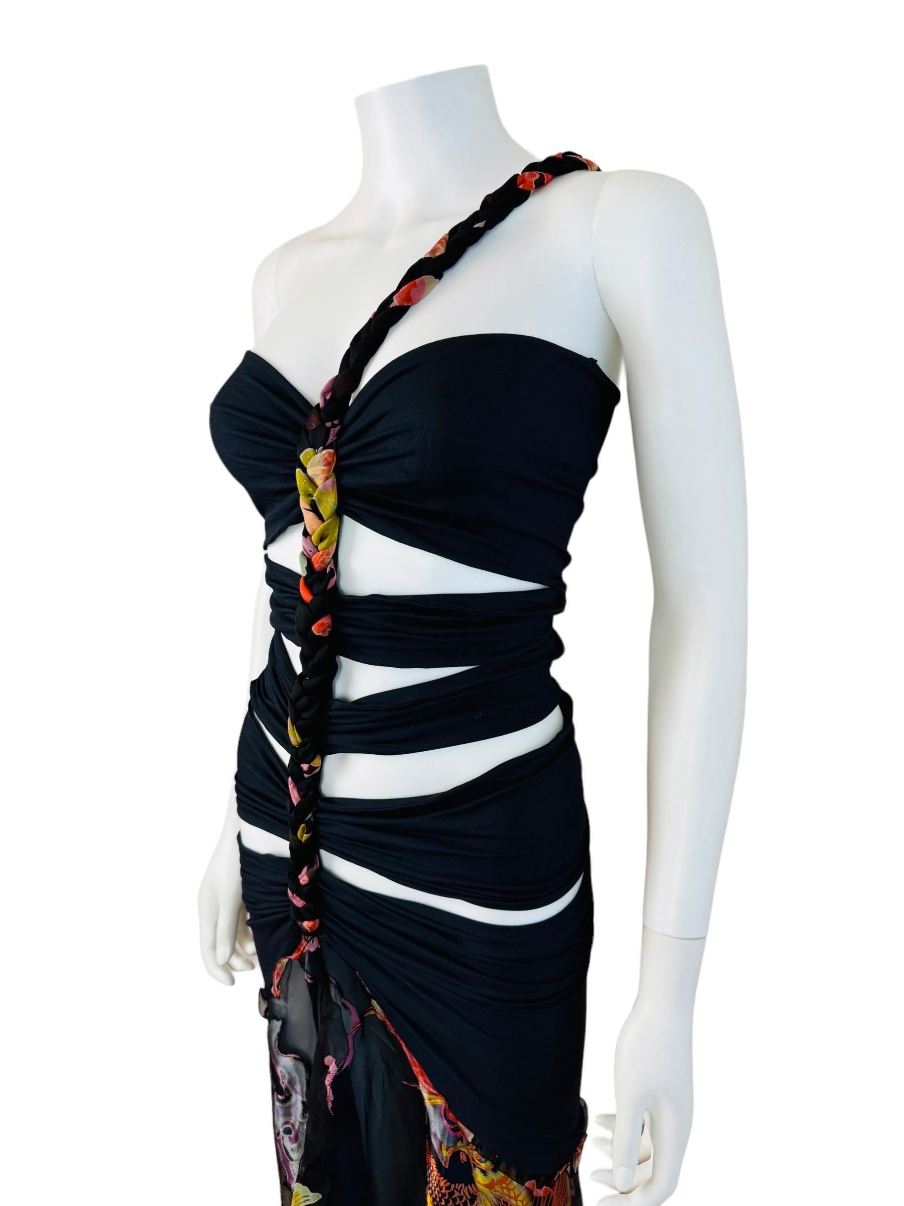 Vintage 1990s Emanuel Ungaro Cut Out Asymmetrical Phoenix Birds Maxi Dress 2