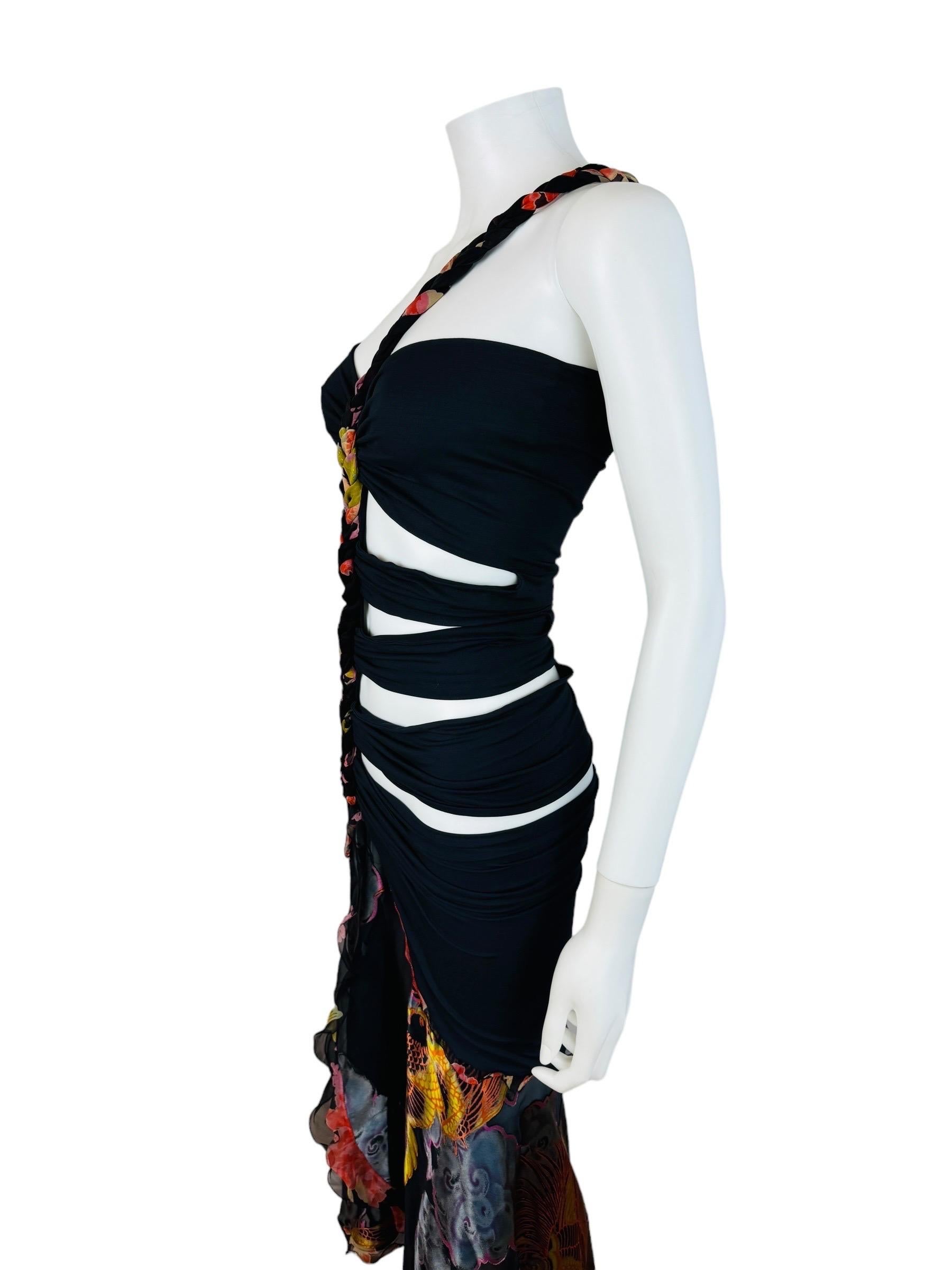 Vintage 1990s Emanuel Ungaro Cut Out Asymmetrical Phoenix Birds Maxi Dress 3