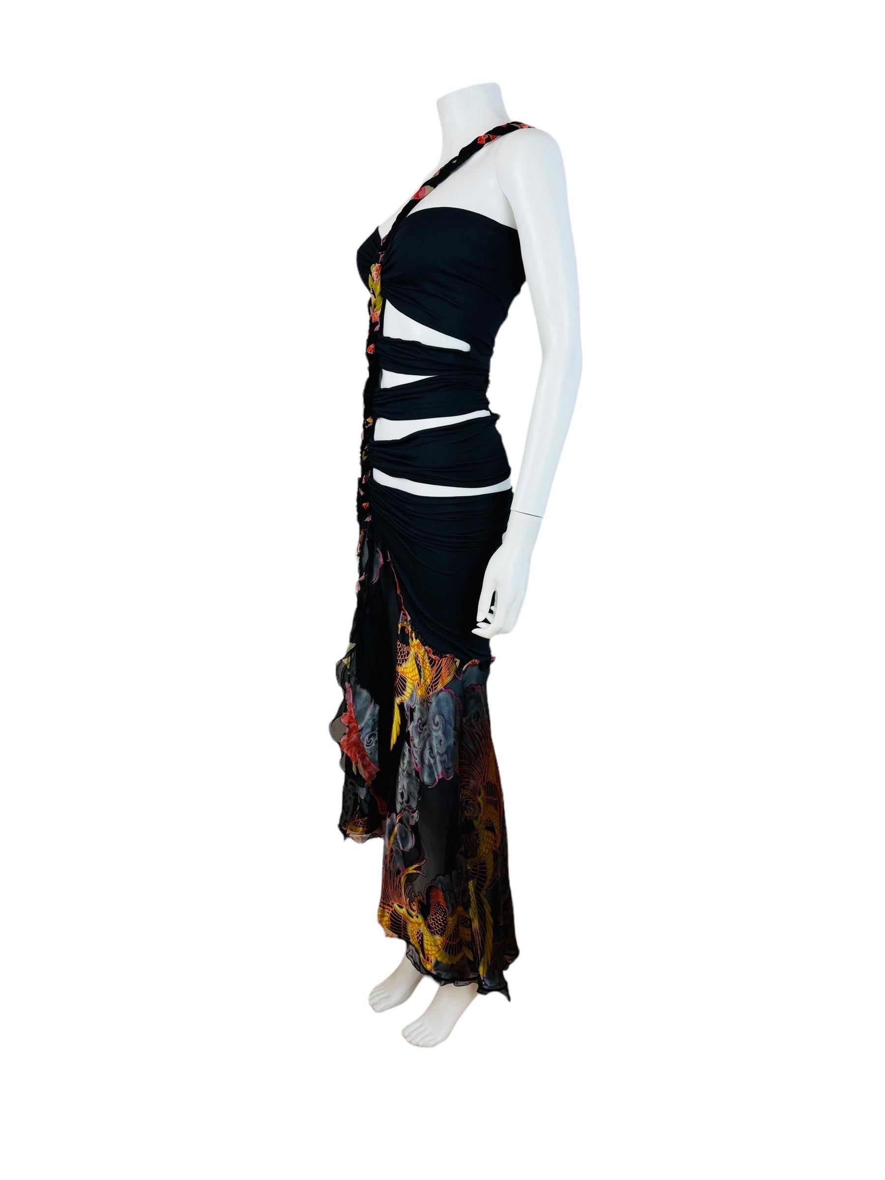 Vintage 1990s Emanuel Ungaro Cut Out Asymmetrical Phoenix Birds Maxi Dress 4