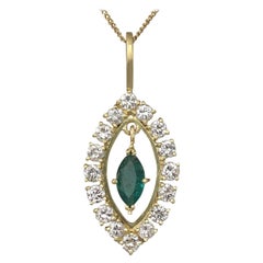 Vintage 1990s Emerald Diamond Yellow Gold Pendant