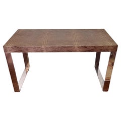 Vintage 1990s Faux Crocodile Writing Table in Faux Leather & Stainless Steel