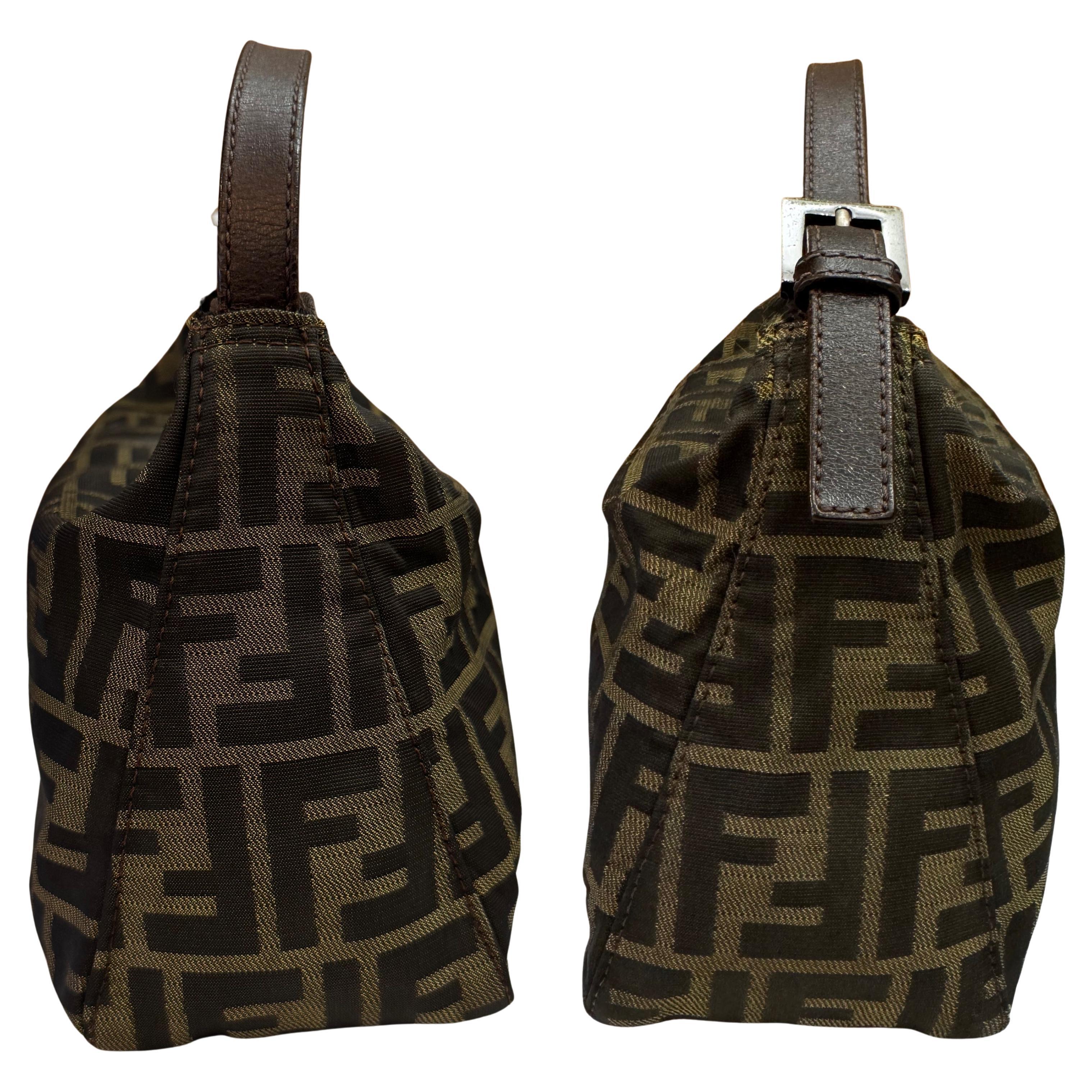 Black 1990s Vintage FENDI Brown Zucca Jacquard Pouch Handbag For Sale