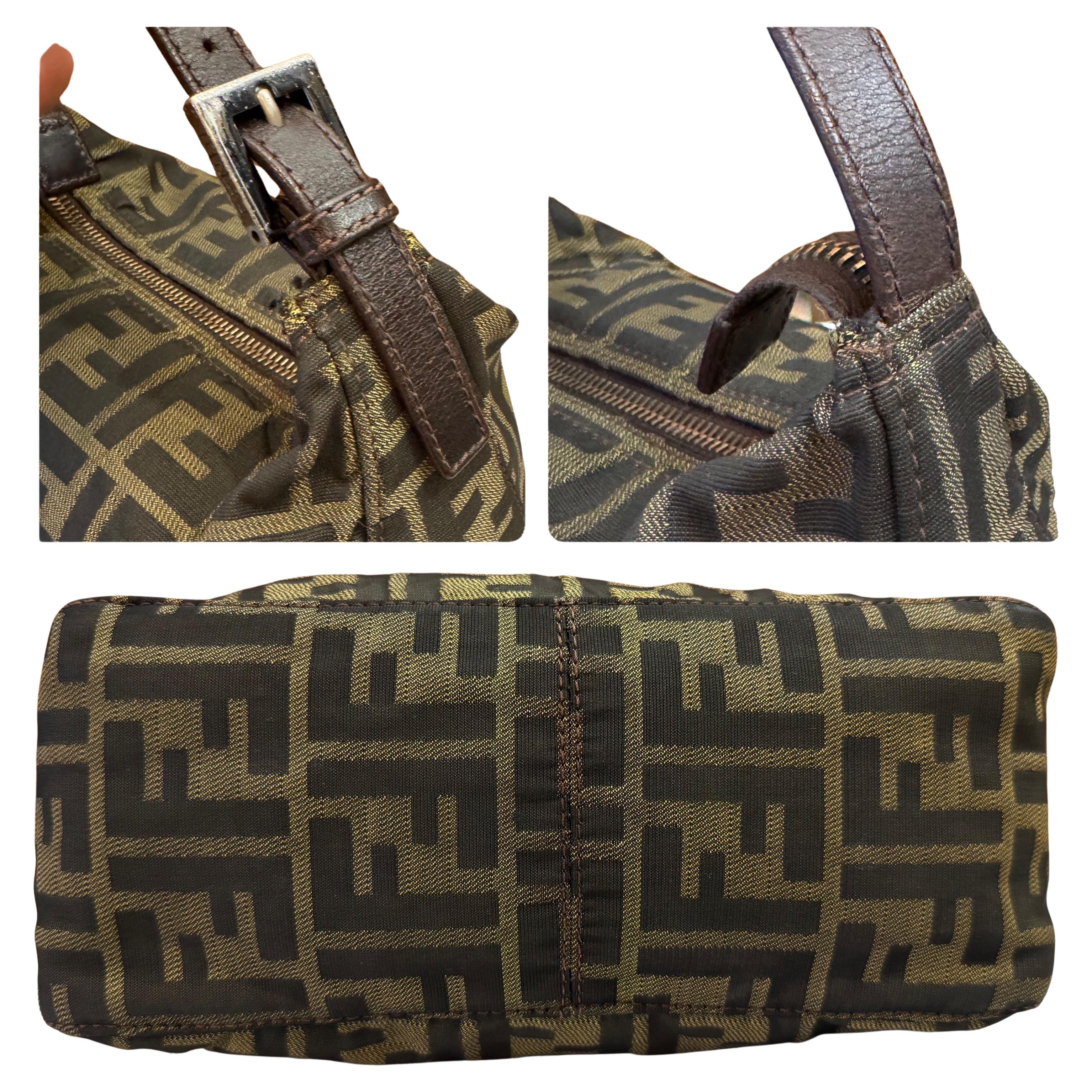 1990s Vintage FENDI Brown Zucca Jacquard Pouch Handbag In Good Condition For Sale In Bangkok, TH