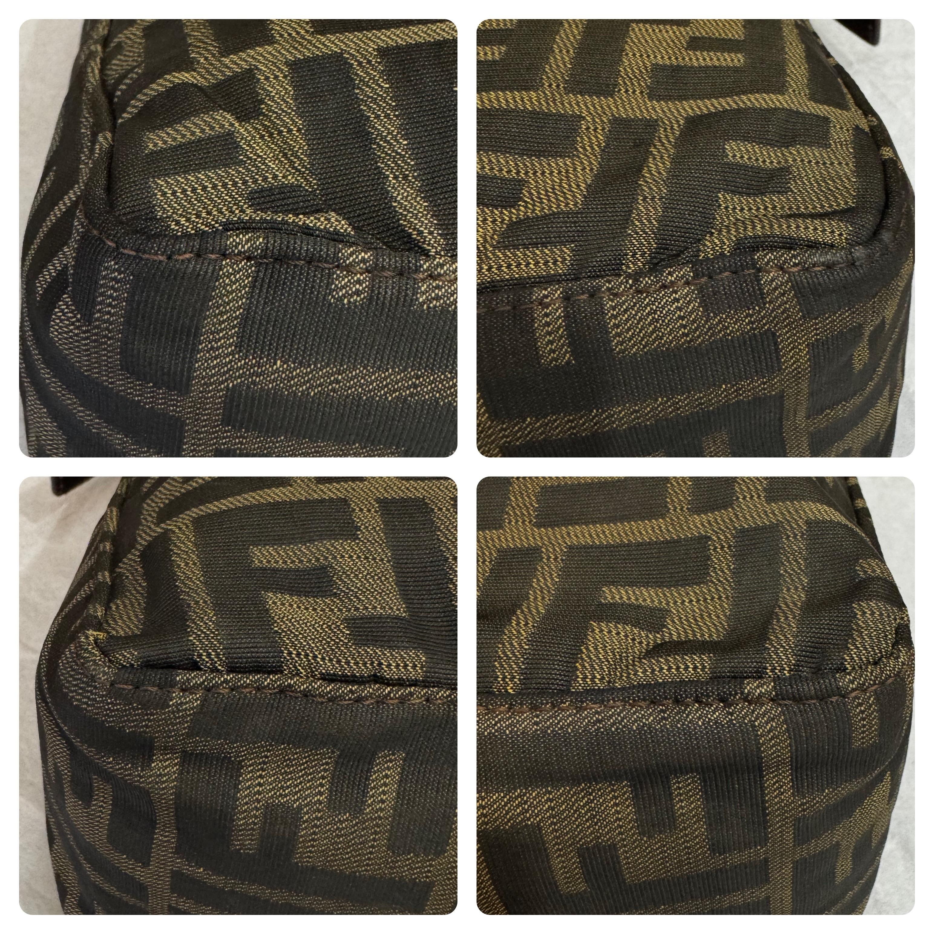 1990s Vintage FENDI Brown Zucca Jacquard Pouch Handbag For Sale 3