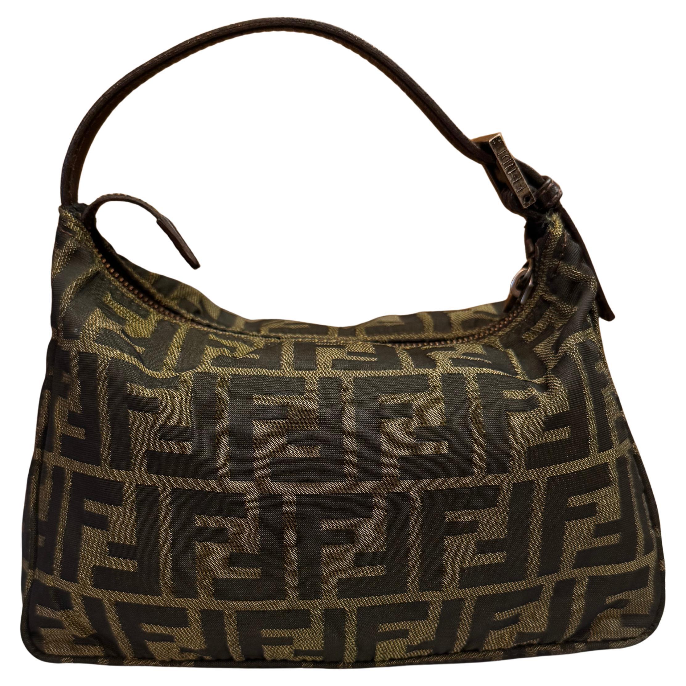 1990s Vintage FENDI Brown Zucca Jacquard Pouch Handbag For Sale