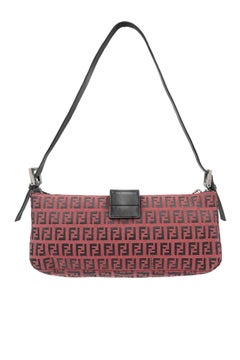 Vintage 1990s Fendi Zucchino FF Monogram Raspberry Canvas Baguette