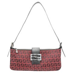 Vintage 1990s Fendi Zucchino FF Monogram Raspberry Canvas Baguette