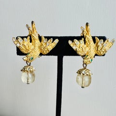 Vintage 1990s Gerard Yosca Bird Earrings Gripoix Clip-On