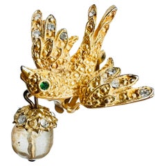 Vintage 1990s Gerard Yosca Bird Earrings Gripoix Clip-On
