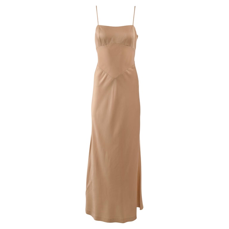 Vintage anni '90 Gianfranco Ferrè Vestito in raso beige e oro in