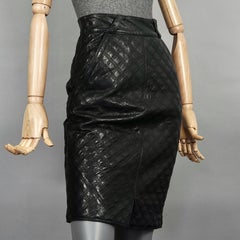Vintage 1990s GIANNI VERSACE Black Quilted Leather Skirt