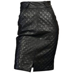 Vintage 1990s GIANNI VERSACE Black Quilted Leather Skirt