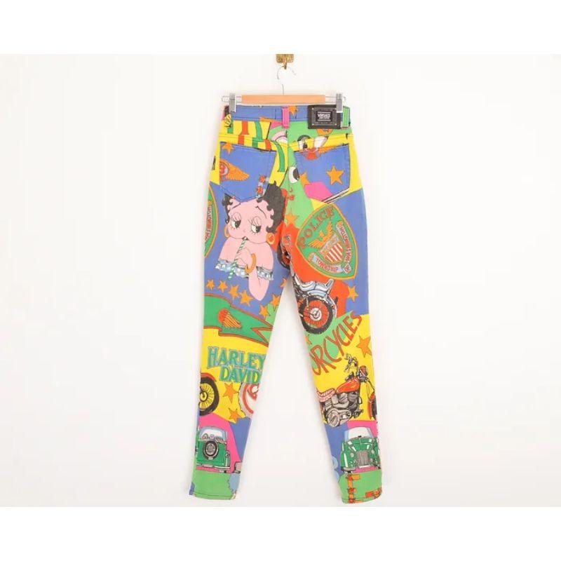 Vintage 1990's Gianni Versace Colourful 'Betty Boop' High waisted Pattern Jeans In Good Condition For Sale In Sheffield, GB