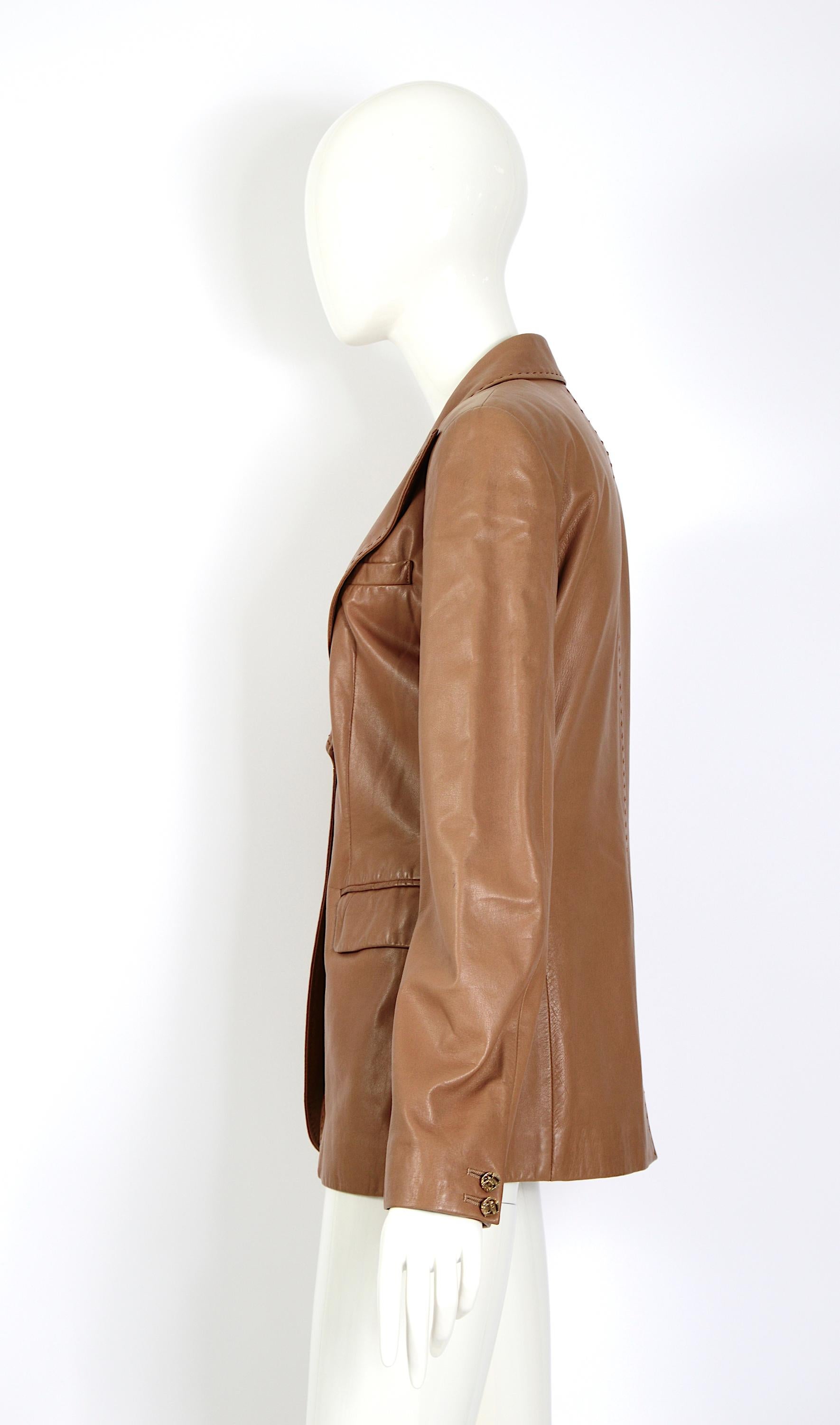 Vintage 1990er Gianni Versace zeitlose weiche Lederjacke nach Maß (Braun) im Angebot