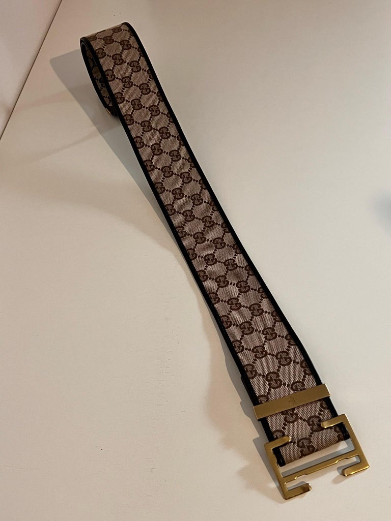 Vintage 1990s GUCCI GG Gold & Silver Buckle Brown Leather Belt Vintage 1990 main image 4