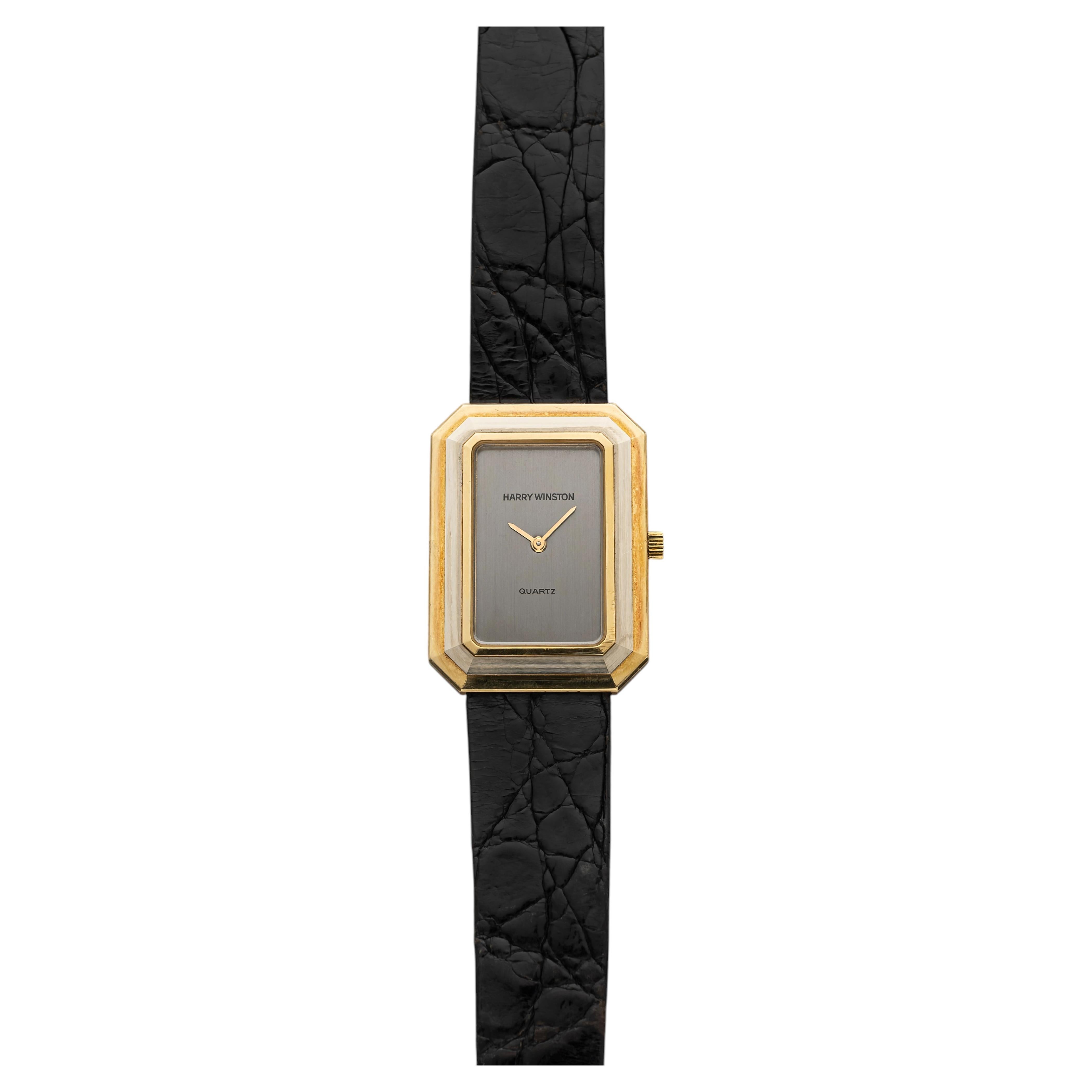 Modèle vintage Harry Winston 6206 des années 1990, trois tons, or 18 carats, cadran argenté, mouvement à quartz, 23 mm en vente
