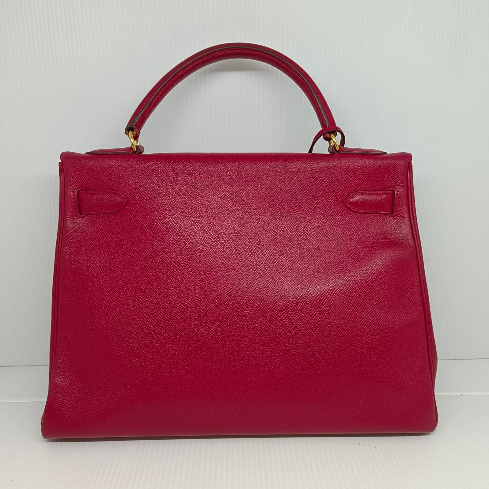 Vintage 1990 Hermes Rouge Lisse Leather Kelly 32 Bag en vente 10