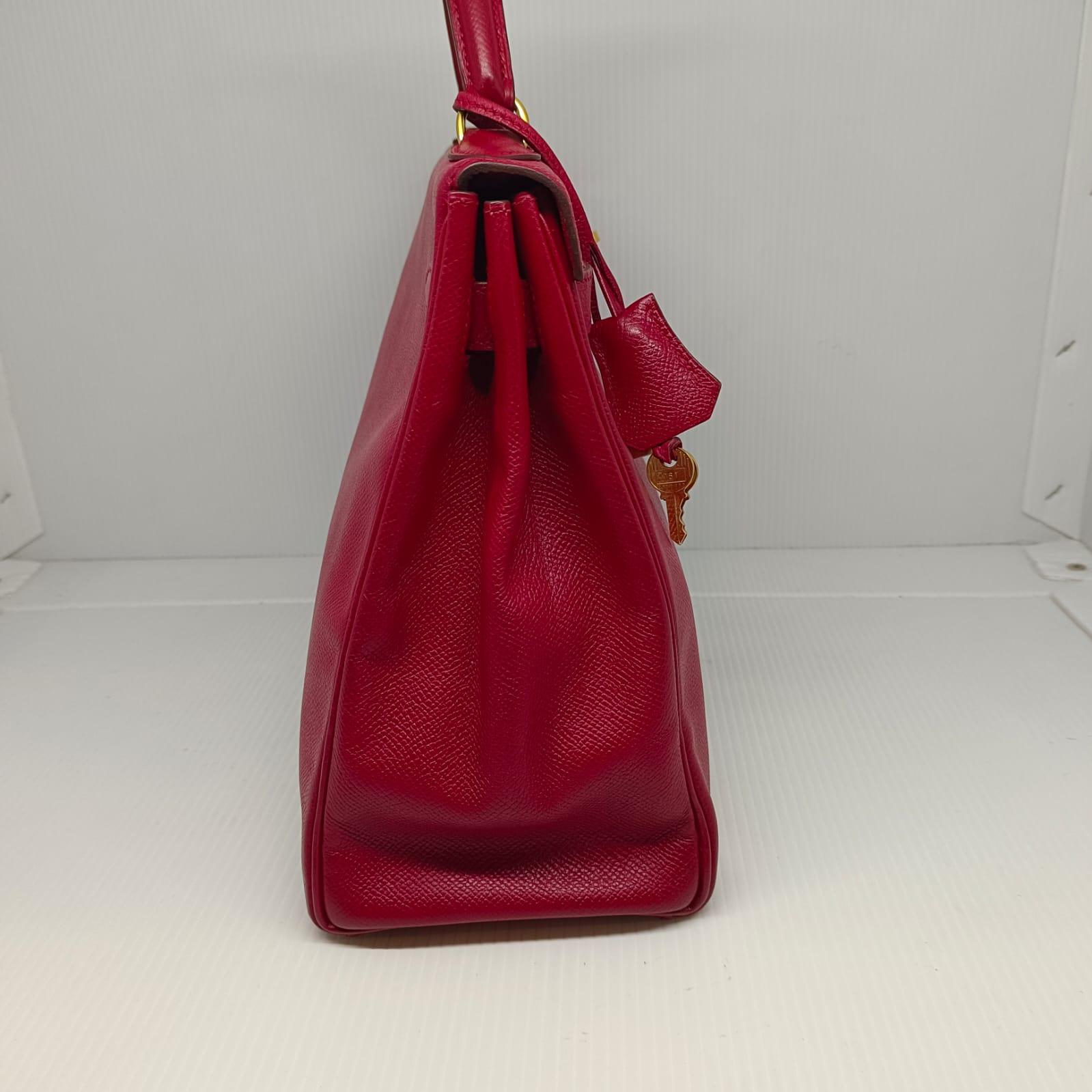 Vintage 1990s Hermes Rouge Lisse Leather Kelly 32 Bag For Sale 5