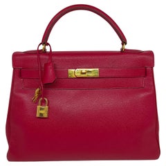 Vintage 1990s Hermes Rouge Lisse Leather Kelly 32 Bag