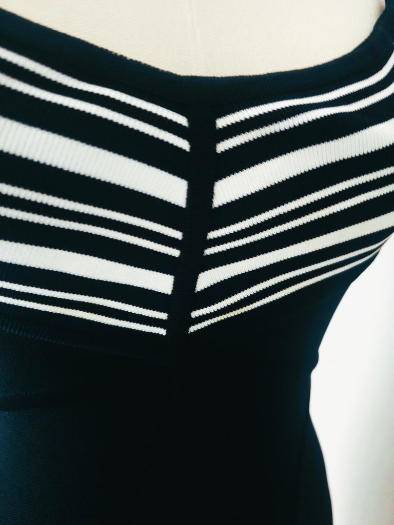 Vintage 1990s Herve Lger Black & White Striped Bandage Dress Vintage 1990s Herve Lger Black & White Striped Bandage Dress