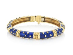 Vintage 1990s Hidalgo Blue Enamel Hinged Bangle Bracelet