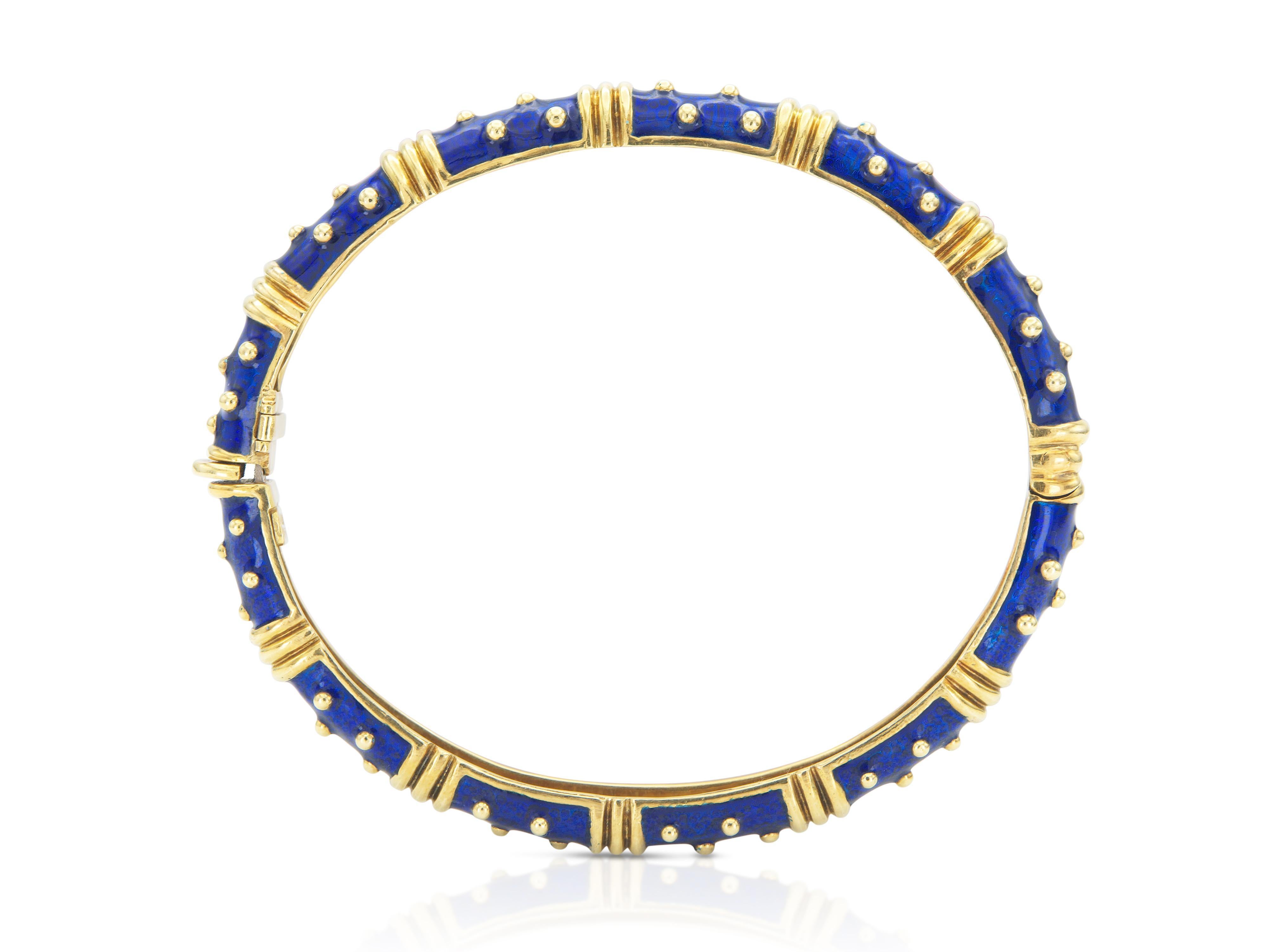 Taglio rotondo Vintage anni '90 Hidalgo Bracciale a cerniera con smalto blu in vendita