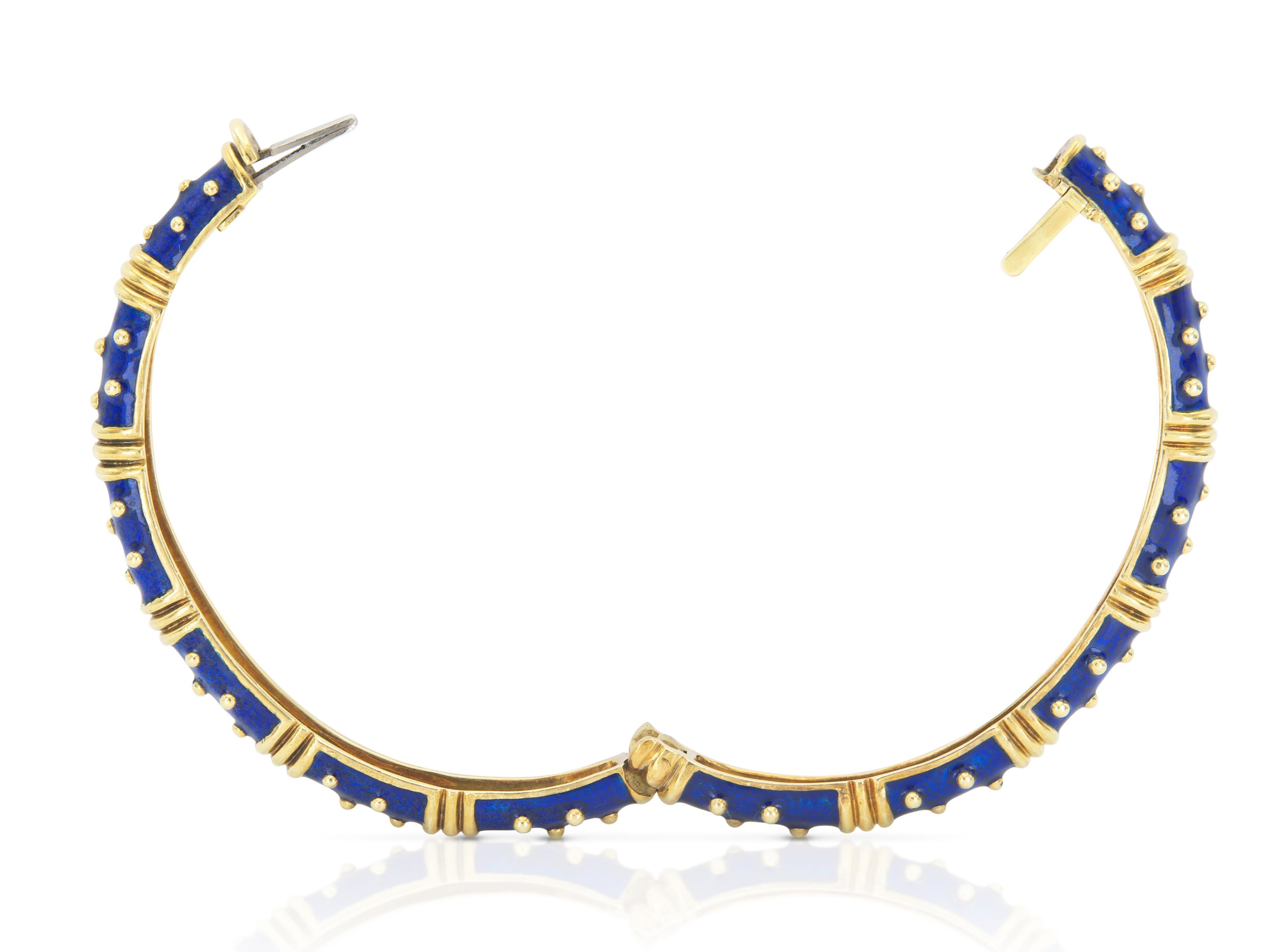 Vintage anni '90 Hidalgo Bracciale a cerniera con smalto blu In condizioni buone in vendita a New York, NY