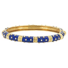 Vintage 1990s Hidalgo Blue Enamel Hinged Bangle Bracelet