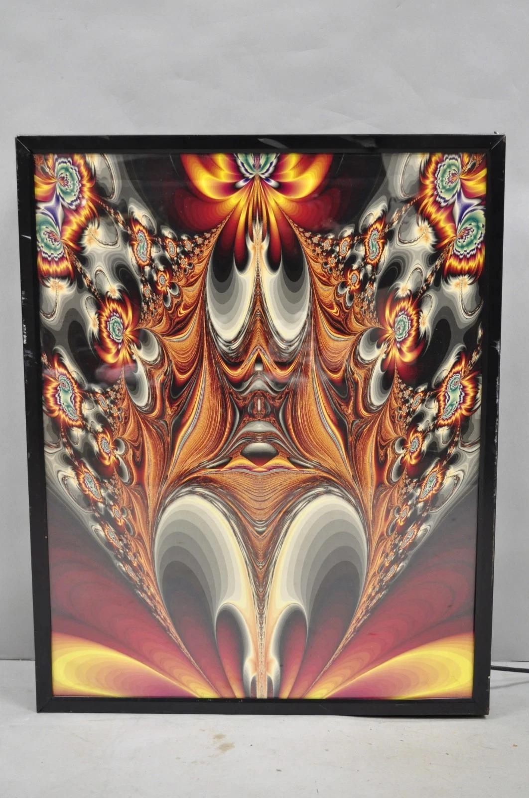 Vintage 1990 Illuminated Shadowbox Psychedelic Wall Art Encadré Poster 30x24 en vente 12
