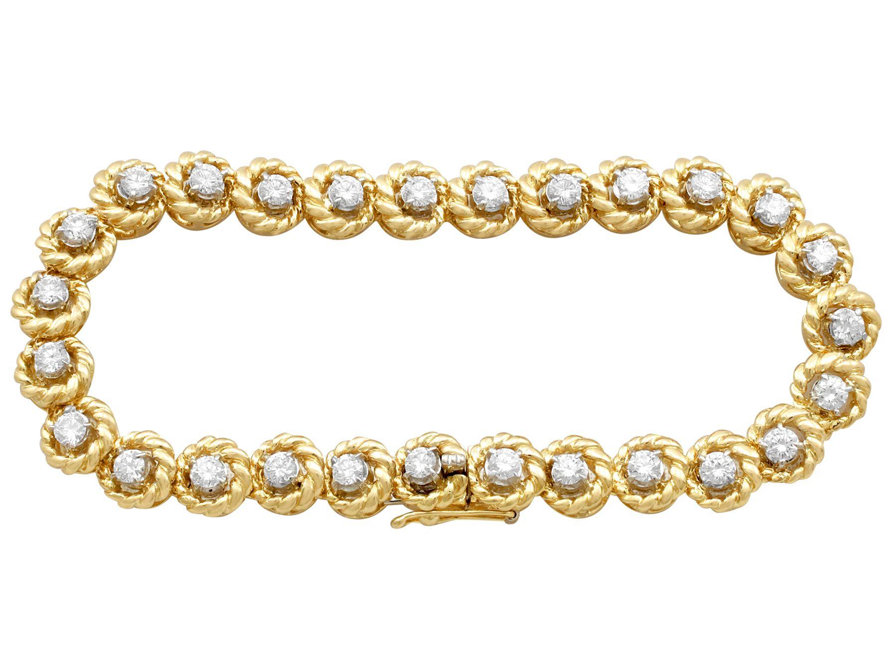A stunning, fine and impressive vintage Italian 3.78 carat diamond bracelet crafted in 18k yellow gold; part of our diverse diamond jewelry collection.

This stunning vintage Italian diamond bracelet has been crafted in 18k yellow gold.

The