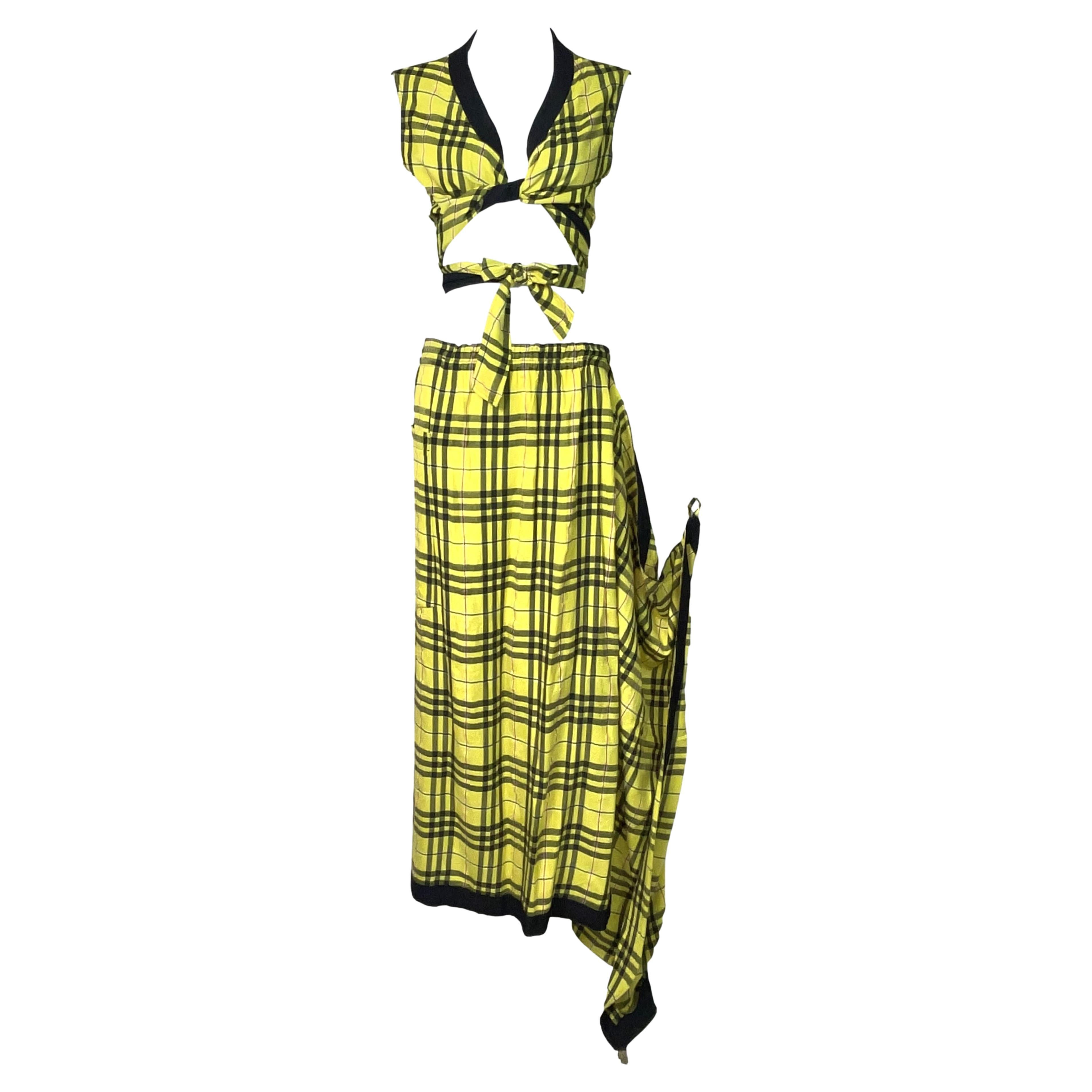 Vintage 1990's Jean Paul Gaultier Yellow Plaid "Clueless" Crop Top & Maxi Skirt 