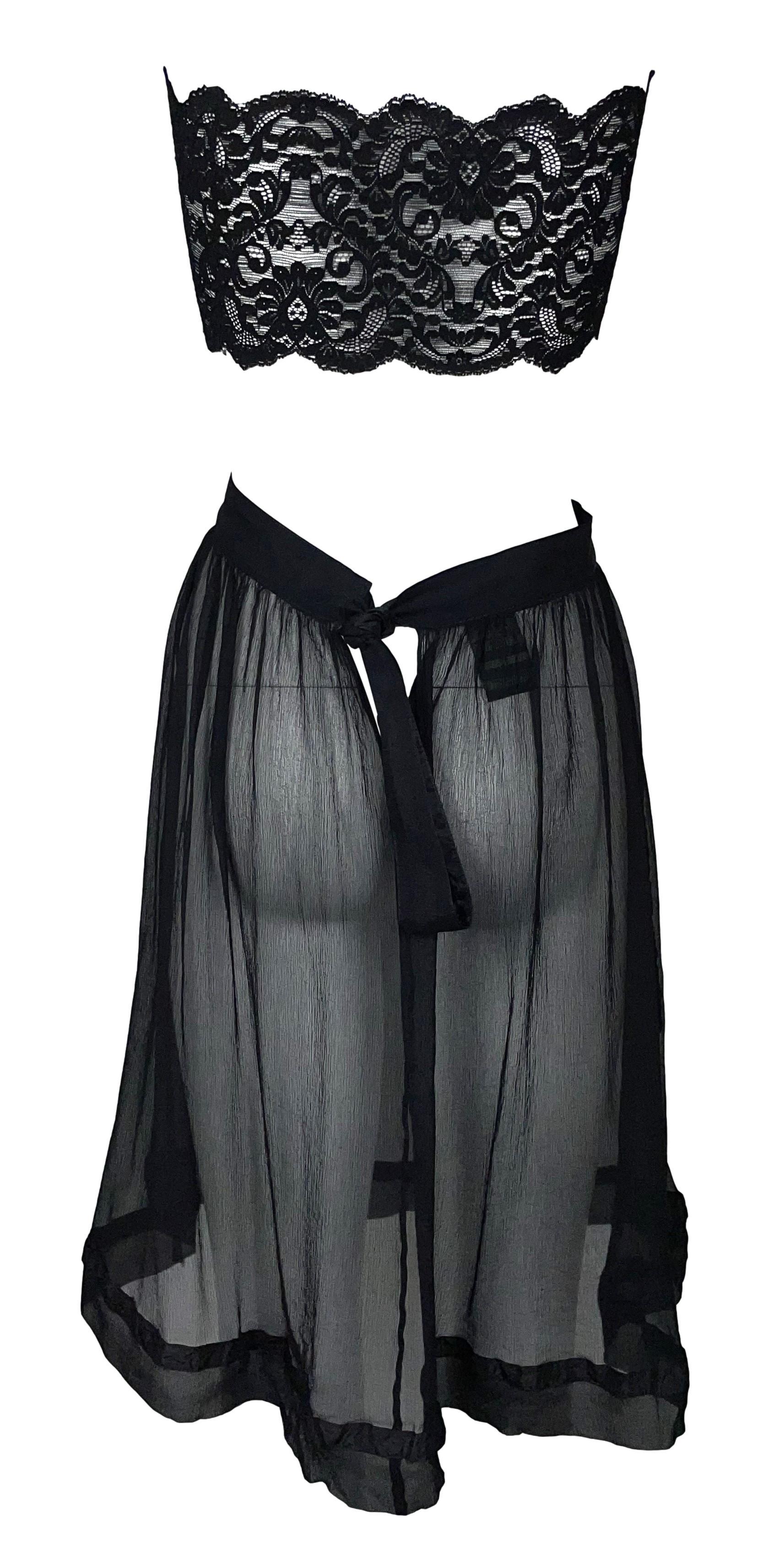 Women's Vintage 1990's Jean Paul Sheer Black Lace Strapless Silk Apron Mini Dress M/L