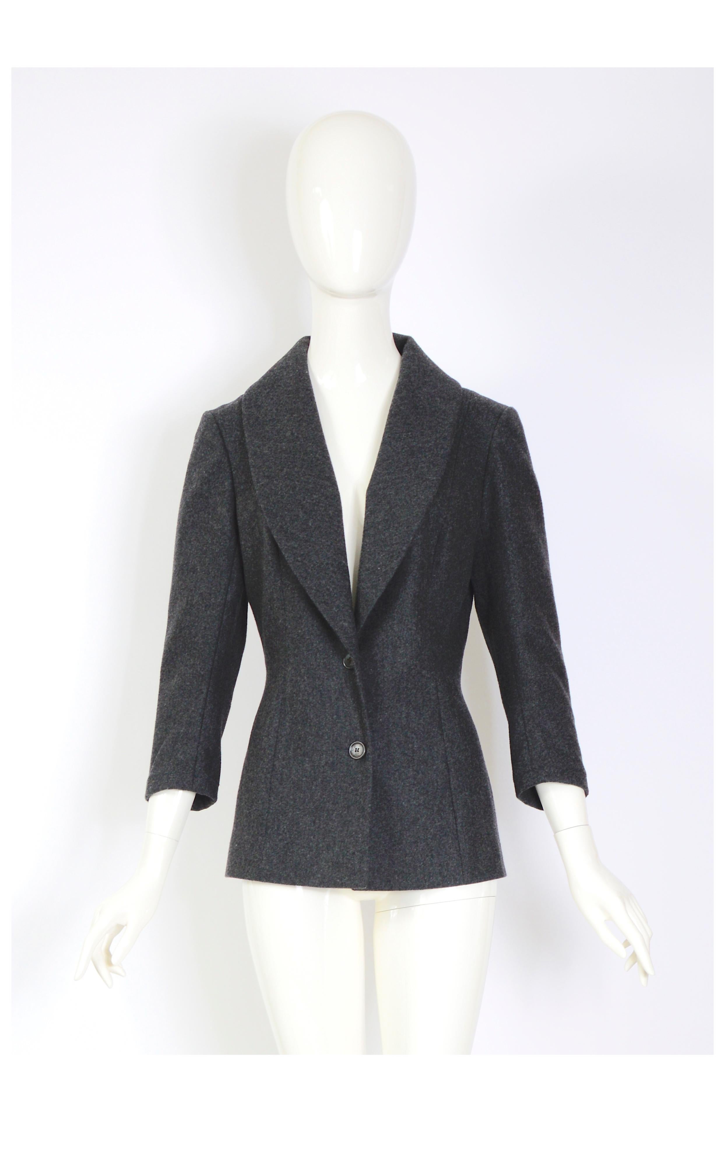 Vintage 1990s John Galliano wool & Cashmere mix grey three quarter sleeve jacket For Sale 7