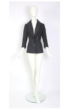 Vintage 1990s John Galliano wool & Cashmere mix grey three quarter sleeve jacket