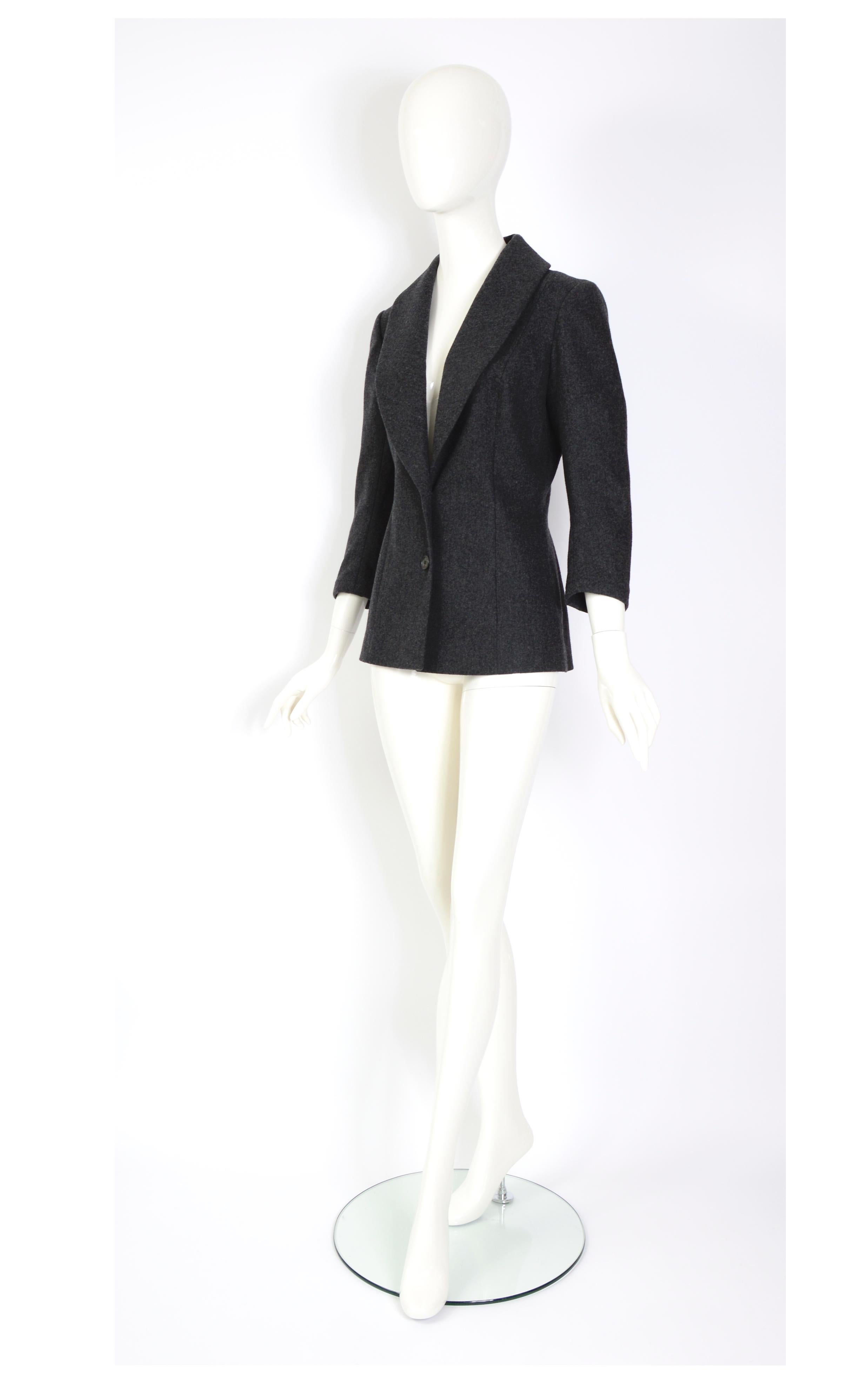 Black Vintage 1990s John Galliano wool & Cashmere mix grey three quarter sleeve jacket For Sale