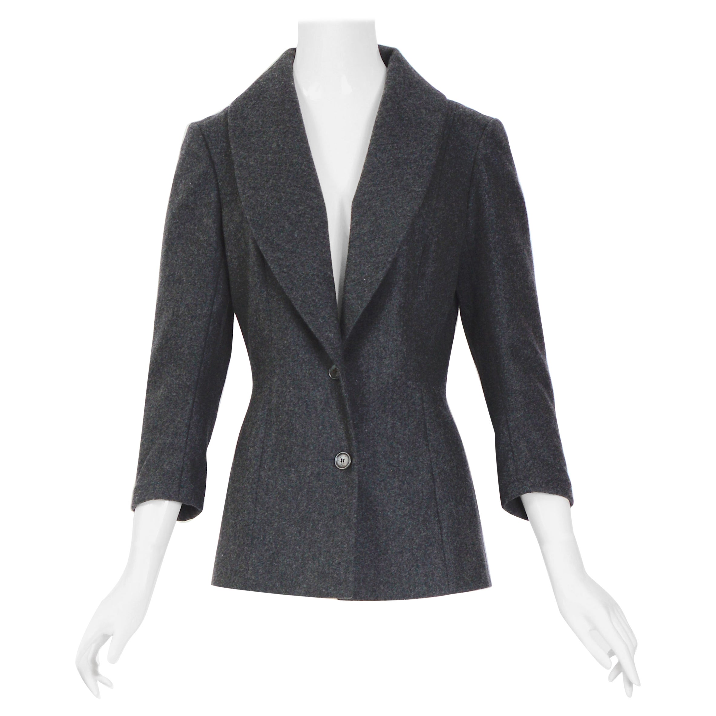 Veste à manches trois quarts vintage John Galliano en laine et cachemire gris mélangés (années 1990)