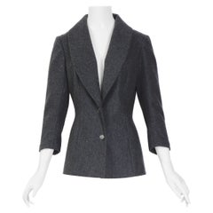 Veste à manches trois quarts vintage John Galliano en laine et cachemire gris mélangés (années 1990)