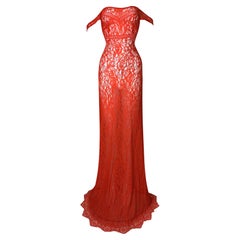 Vintage 1990's JPG by Jean Paul Gaultier Sheer Red Stretch Lace Maxi Dress