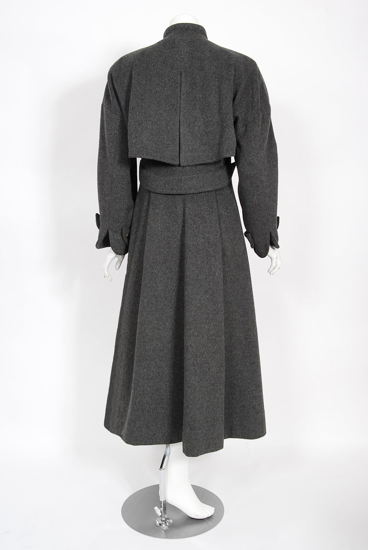 Vintage 1990s Karl Lagerfeld Charcoal Gray Wool Double Breasted Princess Coat  6