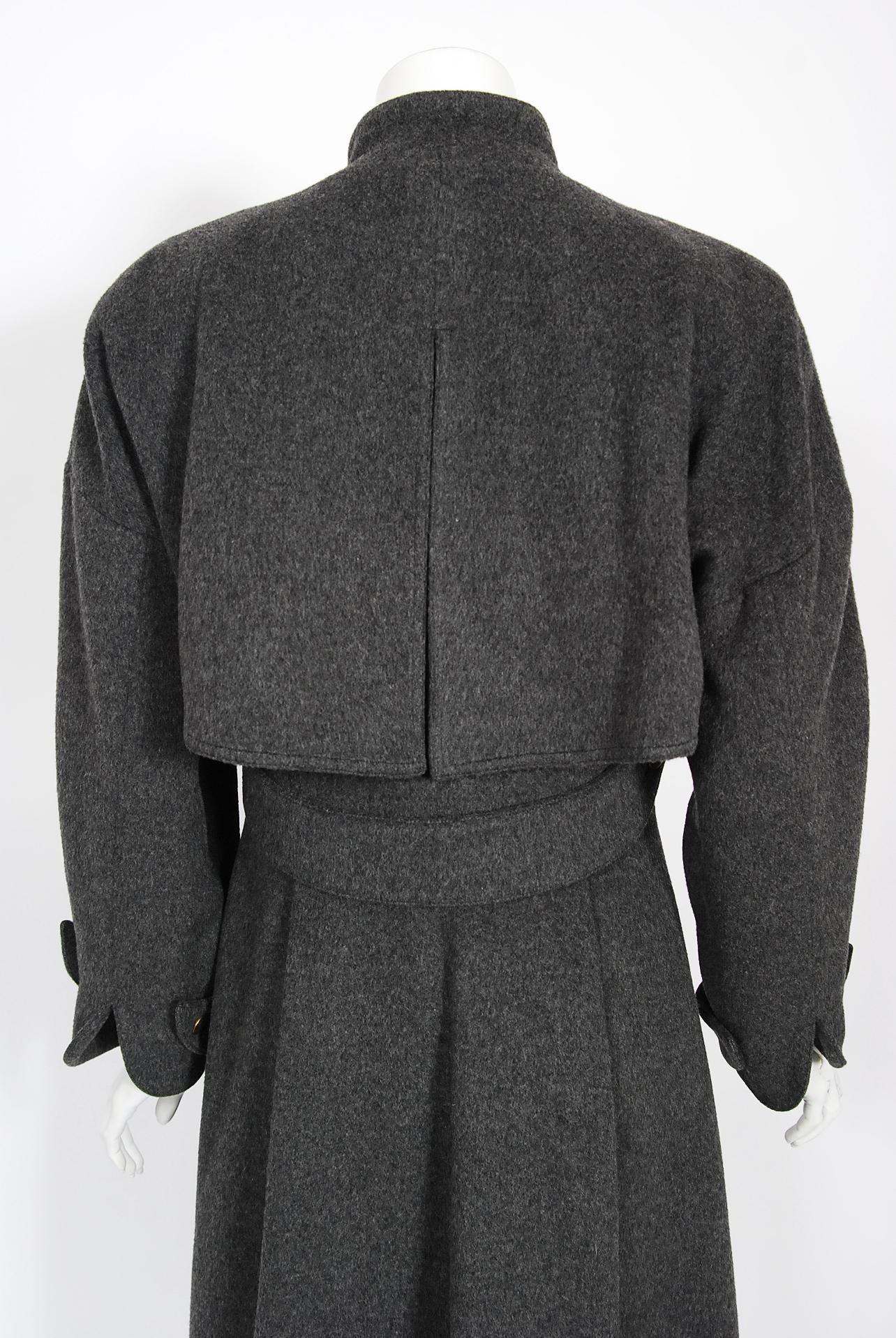 Vintage 1990s Karl Lagerfeld Charcoal Gray Wool Double Breasted Princess Coat  7
