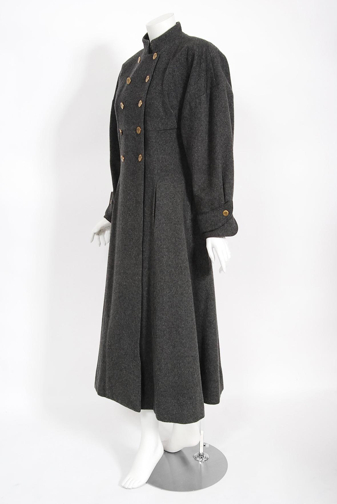 Women's Vintage 1990s Karl Lagerfeld Charcoal Gray Wool Double Breasted Princess Coat 