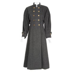 Vintage 1990s Karl Lagerfeld Charcoal Gray Wool Double Breasted Princess Coat