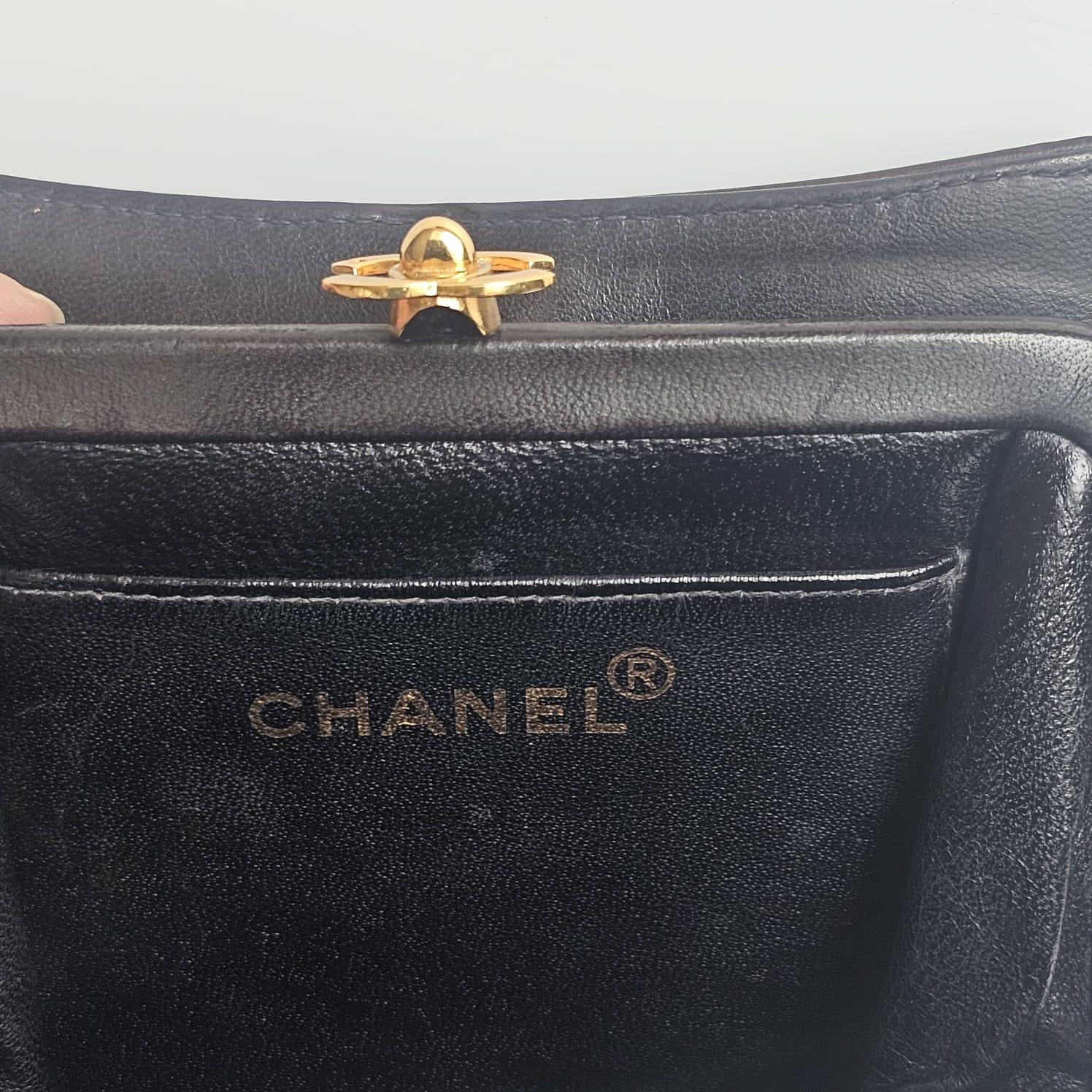 Women's Vintage 1990s Kiss Lock Dark Brown Mini Lambskin Top Handle Purse For Sale
