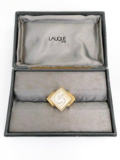 1990s Vintage Lalique Gold Tone Crystal Ondine Cocktail Ring