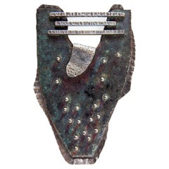Grande broche artisanale brutaliste vintage en argent sterling et cuivre patiné, années 1990